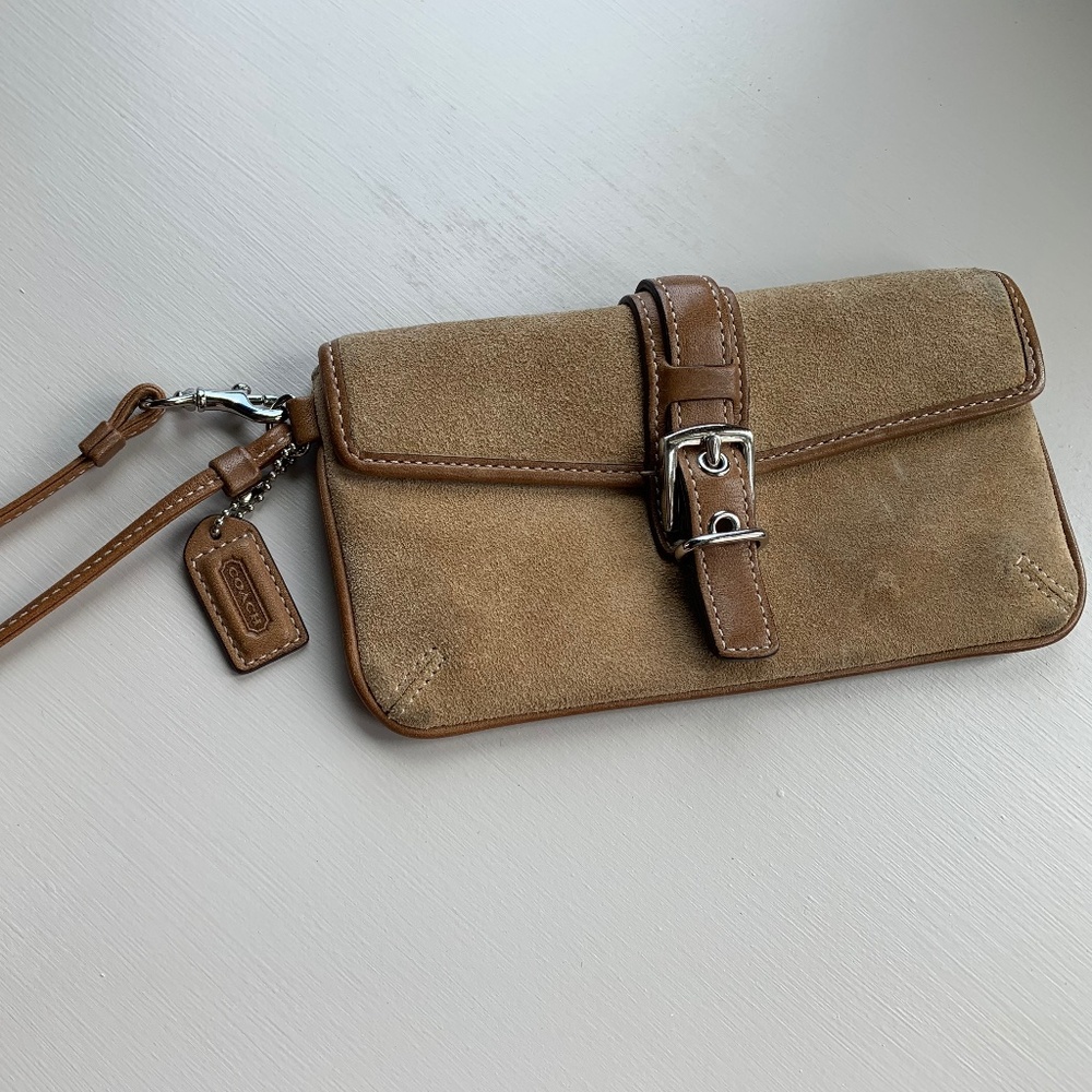 Coach Wristlet, Vintage Suede with Leather Piping